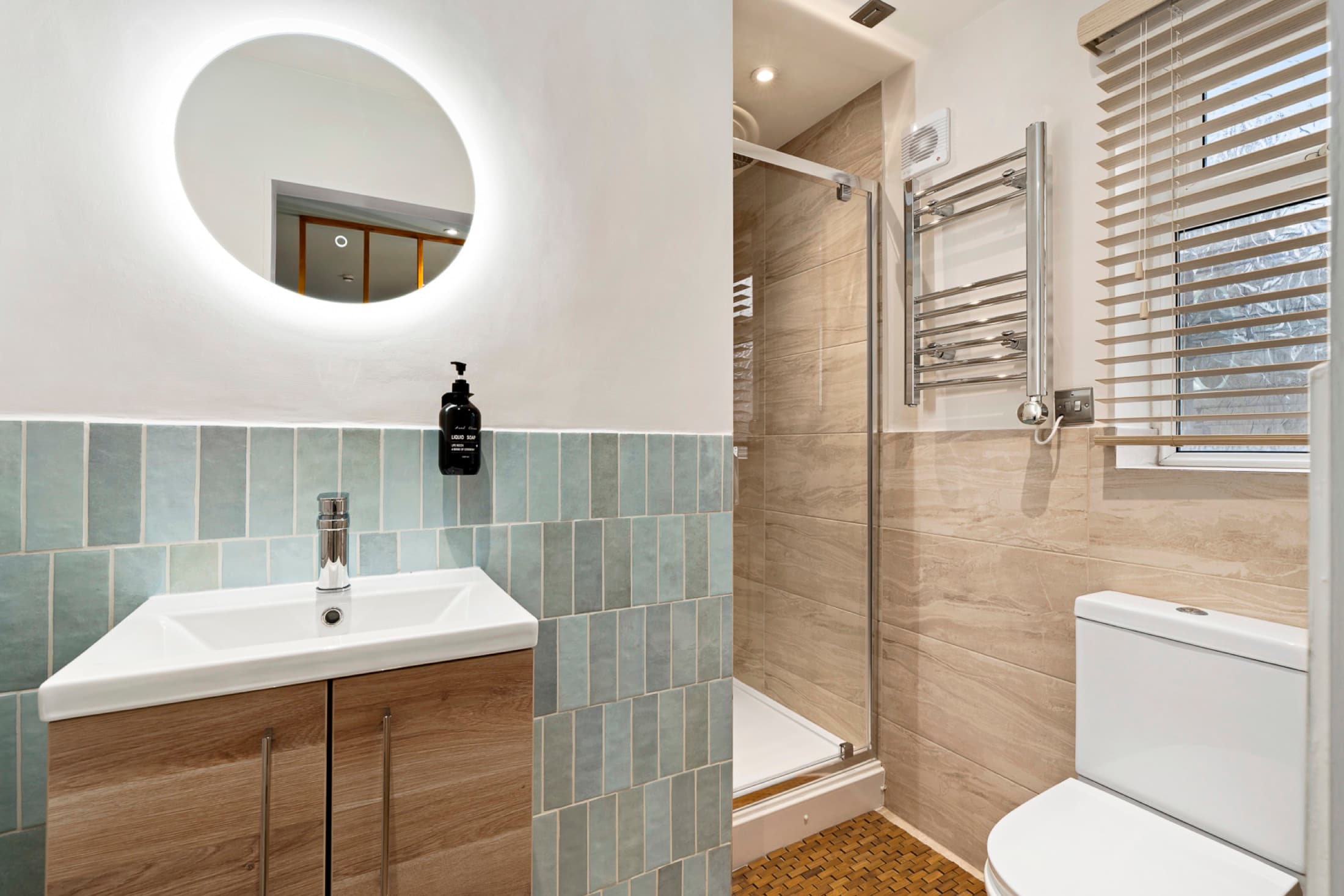 Modern bathroom with walk-in shower and clean finishes